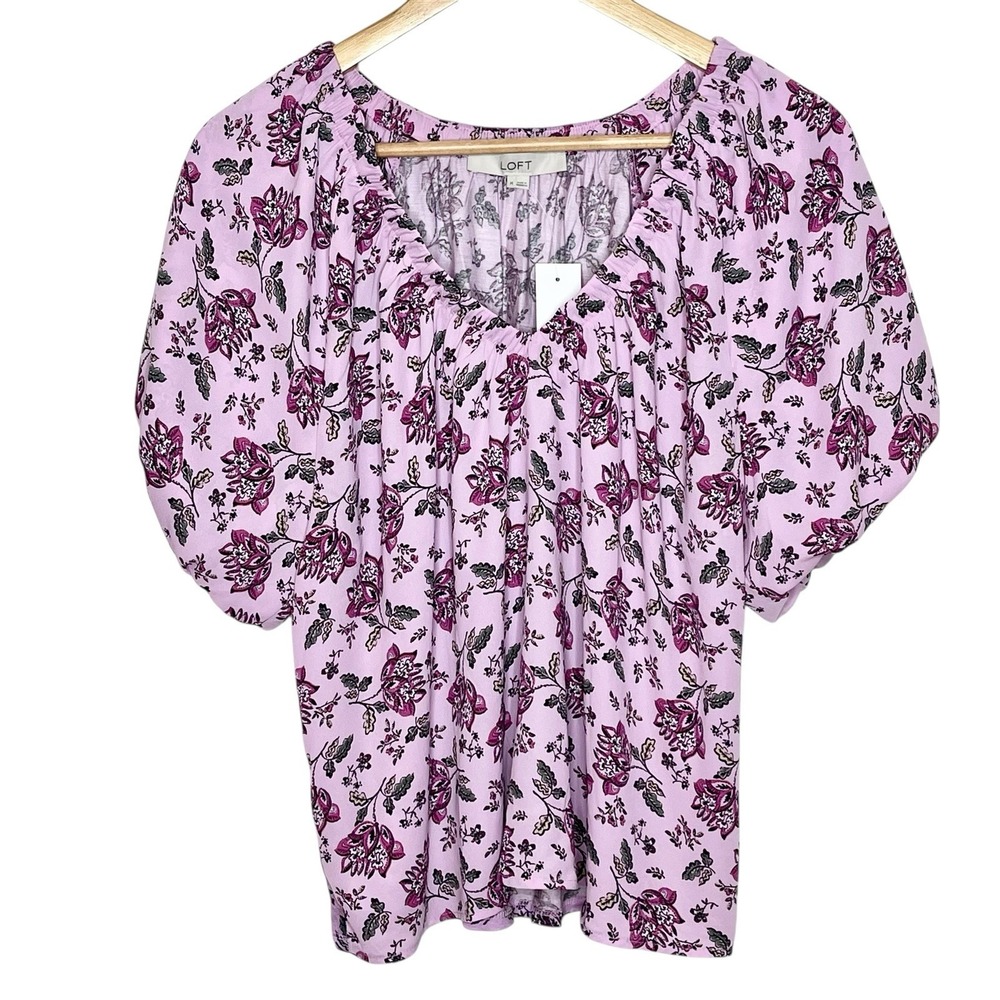 Loft Floral Short Sleeve Blouse Top Purple Womens Size M Office Career Lavender